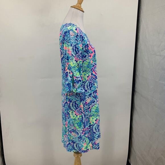Lilly Pulitzer Dress Womens Small Blue Multi Ocean Preston Tie Half Sleeves - Picture 5 of 16